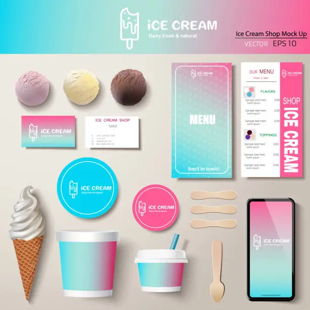 Vector illustration of Vector ice cream corporate identity template design set.