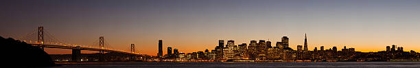 Ultra-large Panorama: San Francisco at dusk with beautifully colored sky stock photo