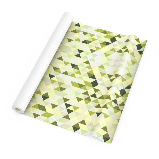 Paperhanging Wallpaper Paper Roll with Abstract Print on a white background. 3d Rendering