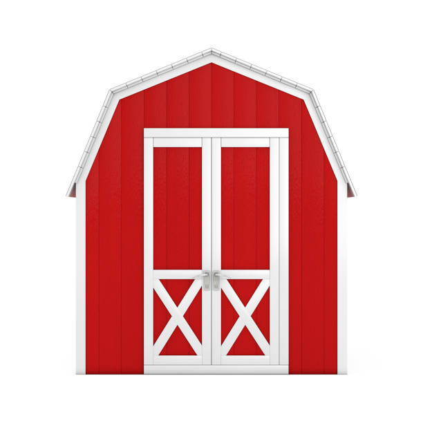 istock Red Wood Small House Cabin Storage Shed for Garden Tools. 3d Rendering 1202042449