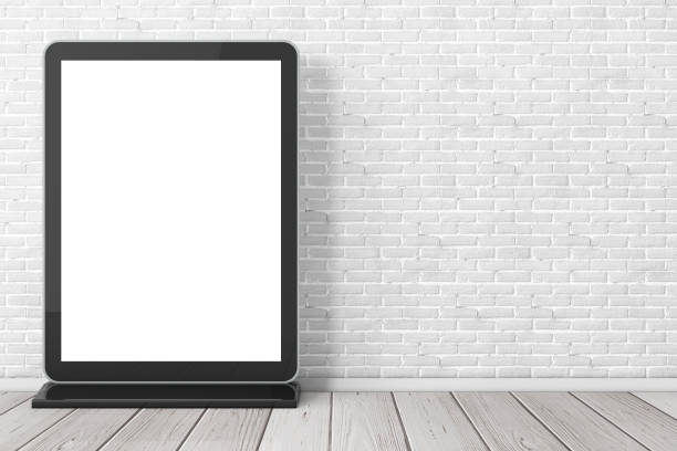 istock Blank Trade Show LCD Screen Stand as Template for Your Design. 3d Rendering 1202043268