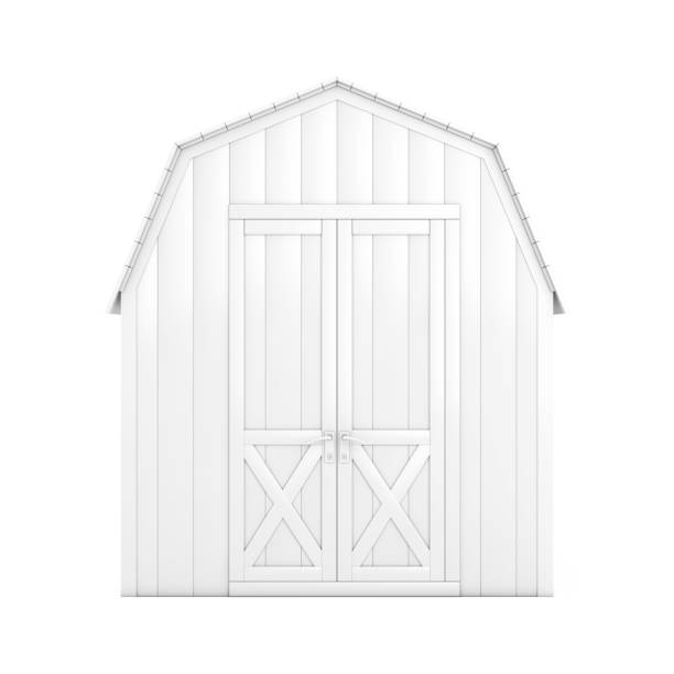 istock White Wood Small House Cabin Storage Shed for Garden Tools in Clay Style. 3d Rendering 1202043443