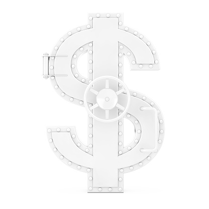 Bank Safe Vault Door in Shape of Dollar Symbol in Clay Style on a white background. 3d Rendering