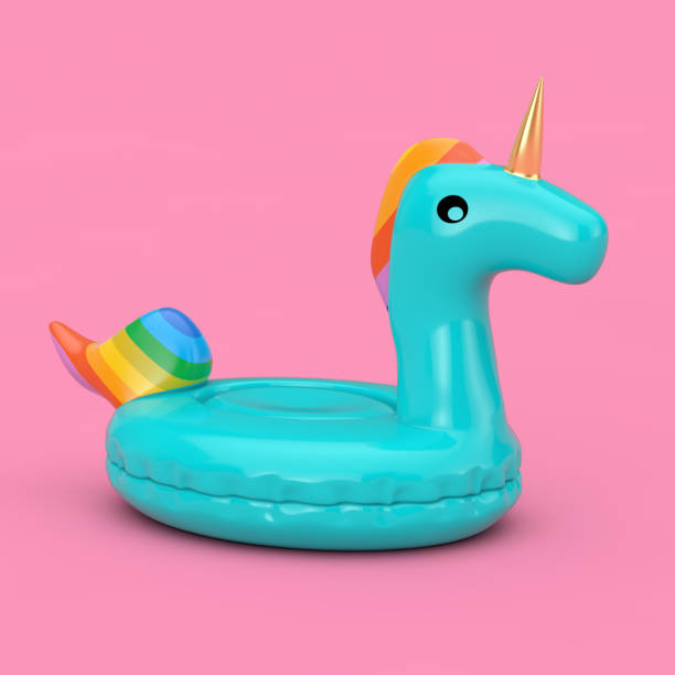 istock Funny Inflatable Blue Unicorn Ring for Summer Pool in Duotone Style. 3d Rendering 1202043578