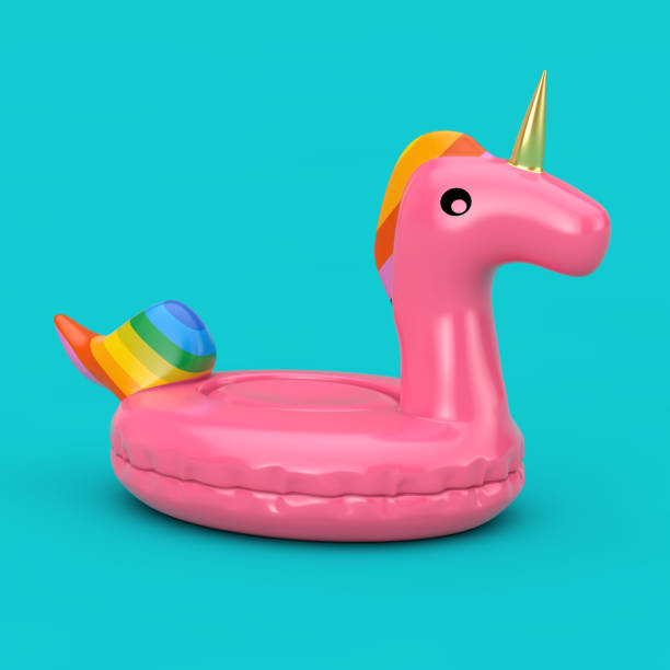 istock Funny Inflatable Pink Unicorn Ring for Summer Pool in Duotone Style. 3d Rendering 1202043676