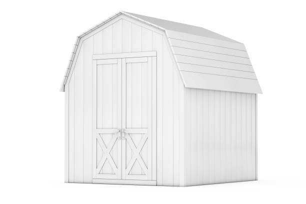 old wood log shed with thatch roof on historical country homestead
