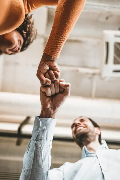 Partner Business Trust Teamwork Partnership. Industry contractor fist bump dealing mission business. Success mission team meeting group of People Hands together. Business trust teamwork Concept