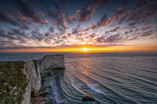 Sunset over Old Harry Rocks, Jurassic Coast, Dorset, England