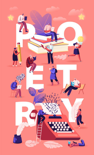 People Enjoying Reading and Writing Poetry Concept. Characters Read Classic Verses Books, Literature Poems. Ink Feather Usage Romantic Poster Banner Flyer Brochure. Cartoon Flat Vector Illustration People Enjoying Reading and Writing Poetry Concept. Characters Read Classic Verses Books, Literature Poems. Ink Feather Usage Romantic Poster Banner Flyer Brochure. Cartoon Flat Vector Illustration poetry literature stock illustrations