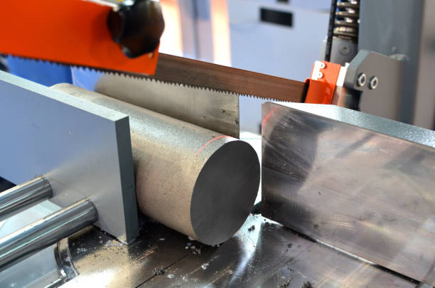 istock Automatic CNC band saw cutting tool steel bar by automatic feed 1202050828