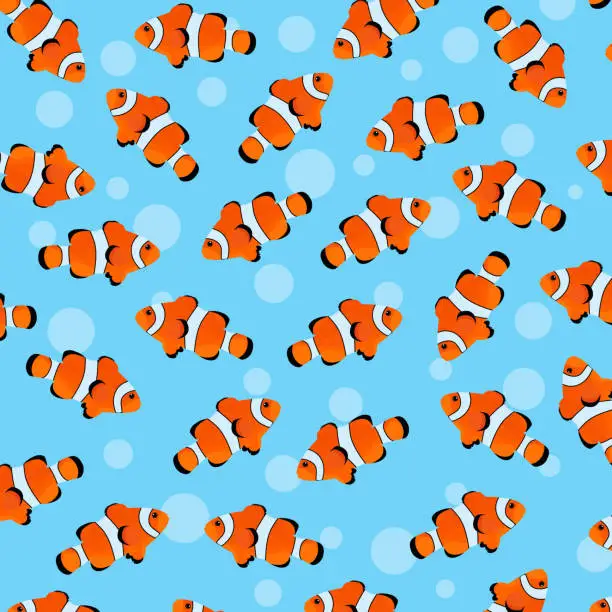 Vector illustration of Fishes pattern design in vector. Sea animals pattern. Poisson clown fish pattern. Fishes background