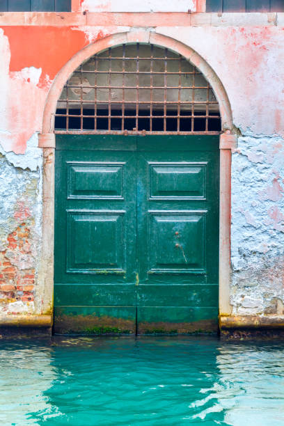 Venice, Italy - OCT 01, 2018: Real Door - Boat Pier in Venice, Italy