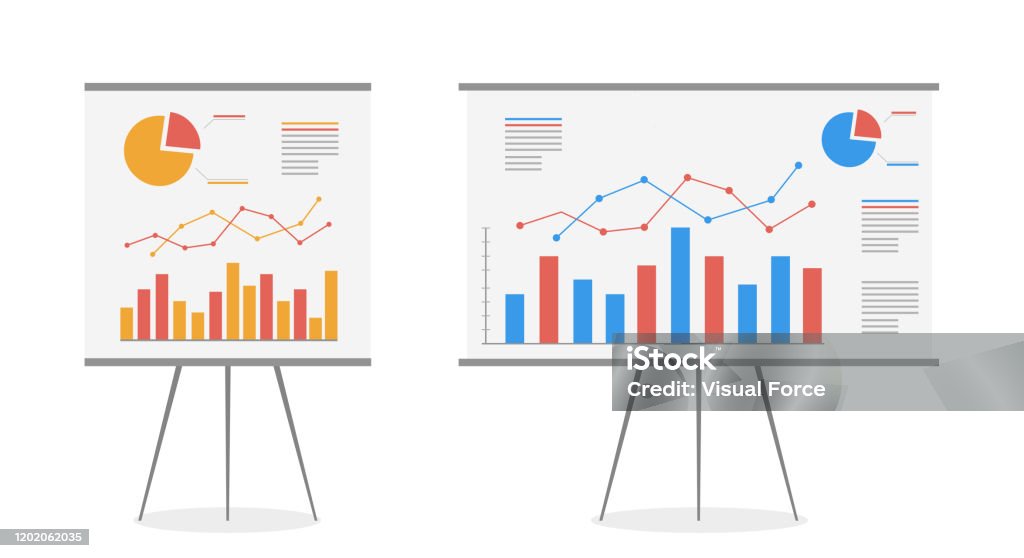 Set Of Graphs On The Whiteboard Vector Cartoon Statistics Data Analysis ...