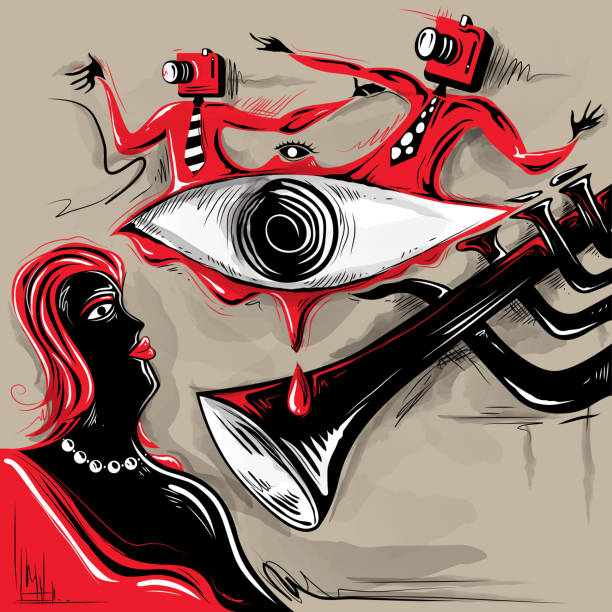 ilustrações de stock, clip art, desenhos animados e ícones de eye looking, trumpet media, abstract art (vector art) - blues eyes