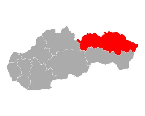 Vector illustration of Map of Presovsky kraj in Slovakia