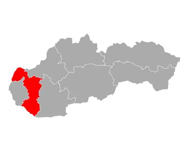 Vector illustration of Map of Trnavsky kraj in Slovakia