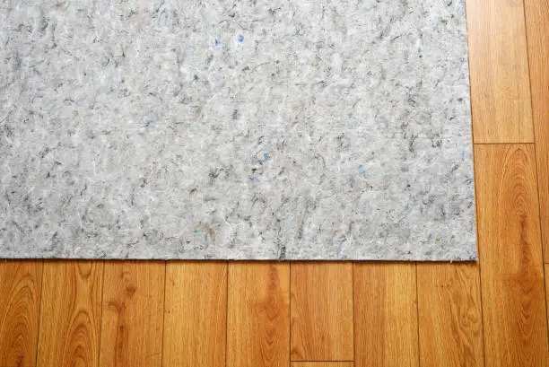 Photo of area rug felt under pad on hardwood floor
