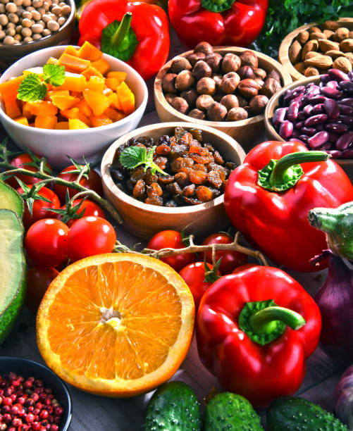 istock Assorted organic food products on the table 1202072851