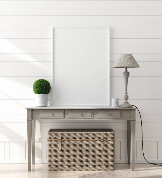istock Poster mock up in farmhouse interior background 1202077459
