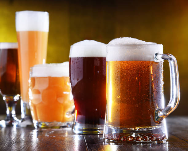 istock Composition with five glasses of beer 1202082631