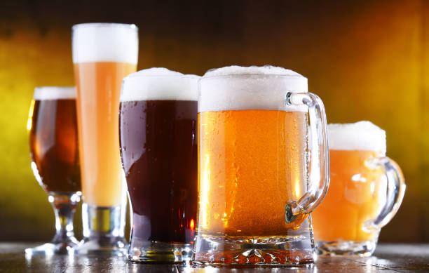 istock Composition with five glasses of beer 1202082644