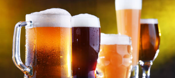 istock Composition with five glasses of beer 1202082654