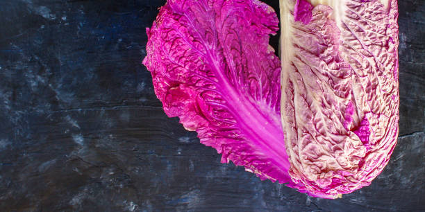istock Chinese cabbage purple (fresh juicy vegetables, salad) menu concept. background. top view. copy space 1202085028