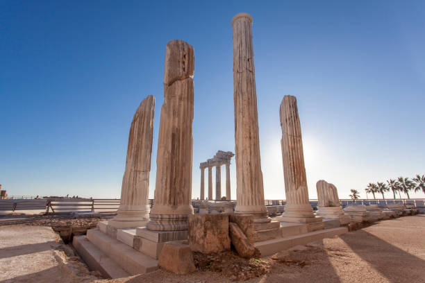 Temple of Athena Side Temple of Athena ( Goddess ) rising again. temple of apollo antalya province stock pictures, royalty-free photos & images