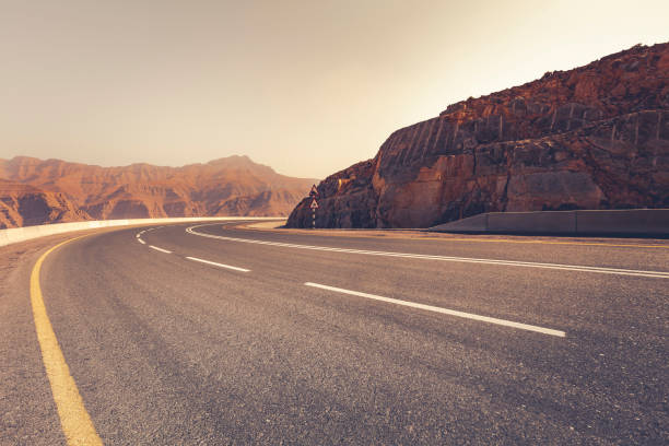 mountain road to jebel jais mountain in ras al-khaimah, united arab emirates.