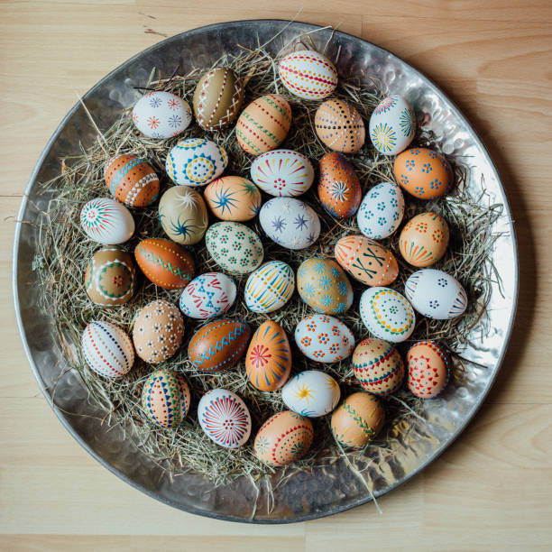 istock Many colorful Sorbian Easter eggs from Germany just painted 1202096794