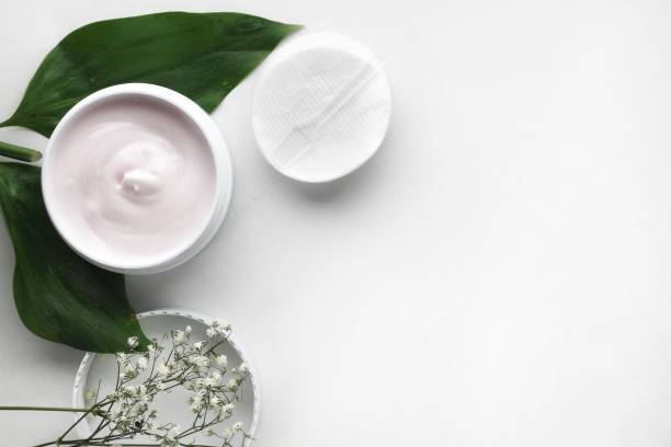 istock Organic skincare products on minimalistic background with copy space 1202098417