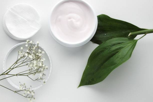 istock Organic skincare products on minimalistic background with copy space 1202098457