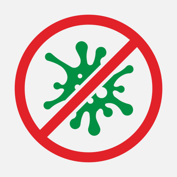 stockillustraties, clipart, cartoons en iconen met stopteken van virus, bacteriën, kiemen en microben geïsoleerd op witte achtergrond. vectorillustratie. - spoor vorm