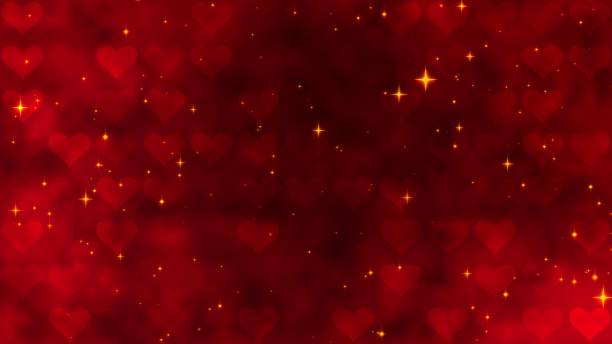 istock Red pattern with golden confetti, stars and red hearts. For St. Valentines Day, Wedding invitation e-card. 3D rendering 3D illustration 1202101039