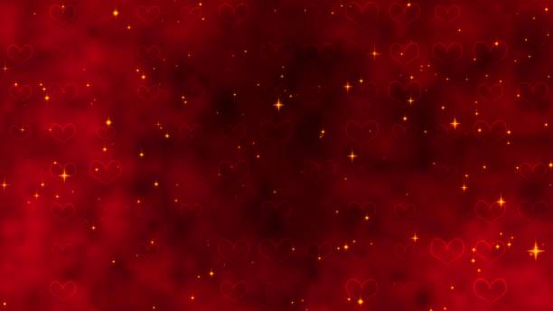 istock Red pattern with golden confetti, stars and red hearts. For St. Valentines Day, Wedding invitation e-card. 3D rendering 3D illustration 1202101051