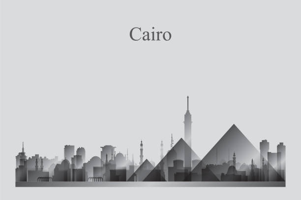 Cairo city skyline silhouette in a grayscale Cairo city skyline silhouette in a grayscale vector illustration cairo stock illustrations
