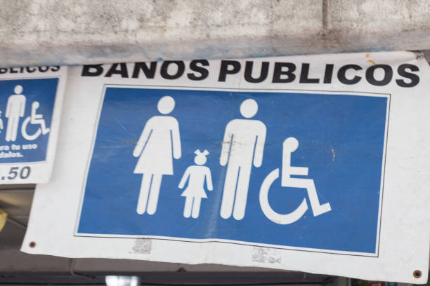 istock Restrooms sign in a a parking lot 1202106195