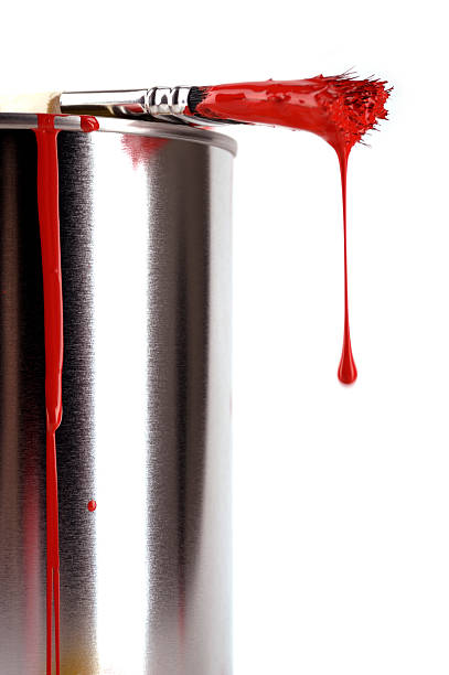 istock Paint can and brush dripping red color, isolated on white 120210724