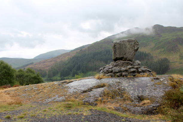 View of Bruces' Stone, Glentrool, Galloway Forest Park. This massive granite boulder commemorates Robert the Bruce's first victory over an English army in 1307 during the Scottish Wars of Independence.