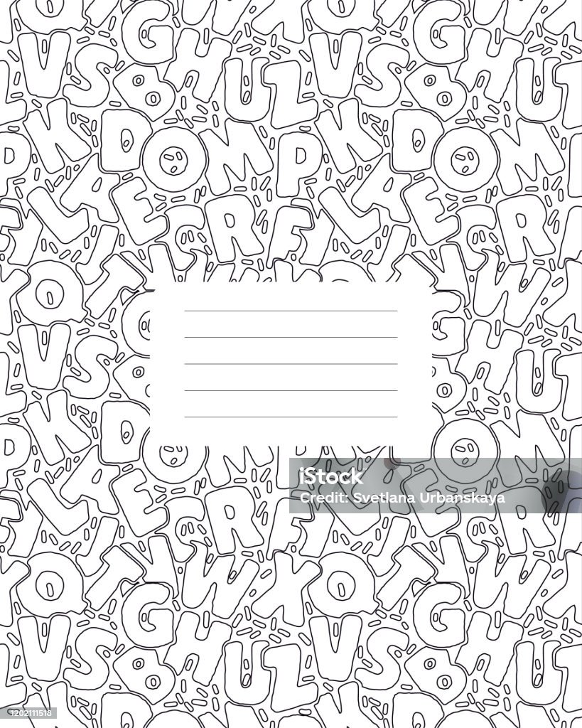 Design Of Notebook Covers And Coloring Books For Children Black Outline Of  A Vector Illustration School Elements Doodle Clip Art In Cartoon Style For  Laptop Cover Design With Seamless Pattern Stock Illustration -