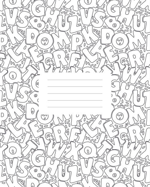 Design of notebook covers and coloring books for children. Black outline of a vector illustration. School elements Doodle clip art in cartoon style for laptop. Cover design with seamless pattern. Design of notebook covers and coloring books for children. Black outline of a vector illustration. School elements Doodle clip art in cartoon style for laptop. Cover design with seamless pattern. coloring book cover stock illustrations
