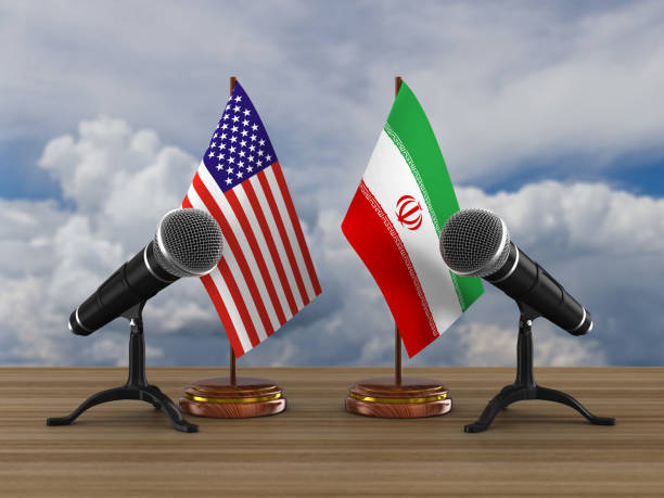 istock Relationship between America and Iran on white background. Isolated 3D illustration 1202111535