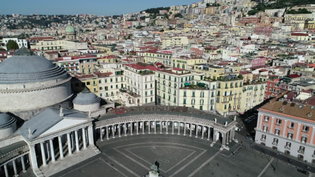 Aereal view of Naples and the Plebiscito square. 4K