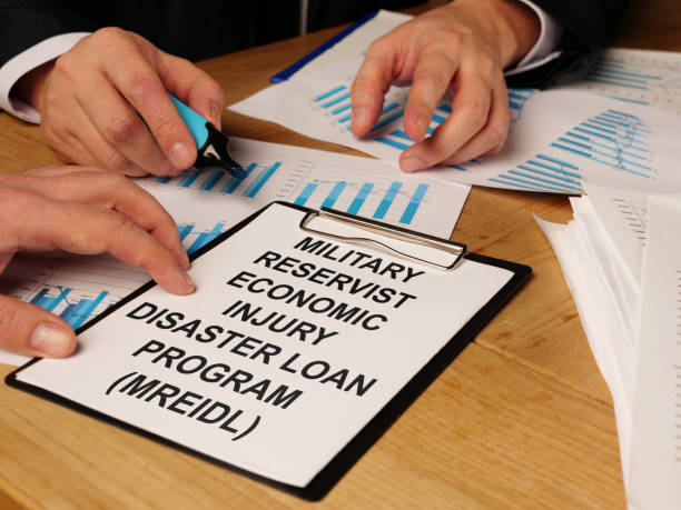 istock Writing note shows the text Military Reservist Economic Injury Disaster Loan Program (MREIDL) 1202117561