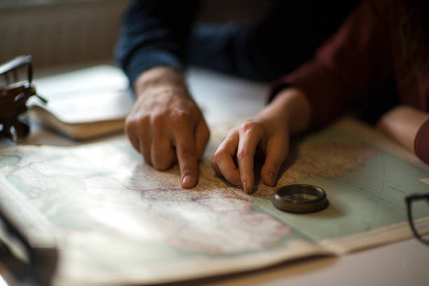 Paris, France. Political map. City visualization illustrative concept on display screen through magnifying glass in the hand.
