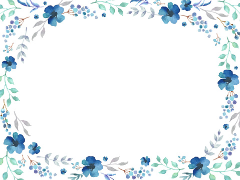 Ilustración de Plantilla De Marco Floral Con Flores Azules Y Hojas  Arremolinadas Sobre Fondo Blanco y más Vectores Libres de Derechos de  Arreglo - iStock