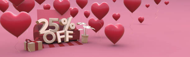 istock 25 Twenty five percent off - Valentines Day Sale horizontal 3D-banner with copy space. 1202121485