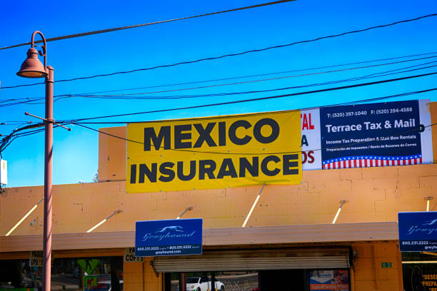 Mexico Insurance banner above the Greyhound Bus station offices in the US-Mexican border city of Nogales, AZ Mexico Insurance banner above the Greyhound Bus station offices in the US-Mexican border city of Nogales, AZ nogales arizona stock pictures, royalty-free photos & images