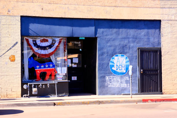 The offices of the Democratic party on N Grand Ave in the US-Mexican border city of Nogales, AZ The offices of the Democratic party on N Grand Ave in the US-Mexican border city of Nogales, AZ nogales arizona stock pictures, royalty-free photos & images