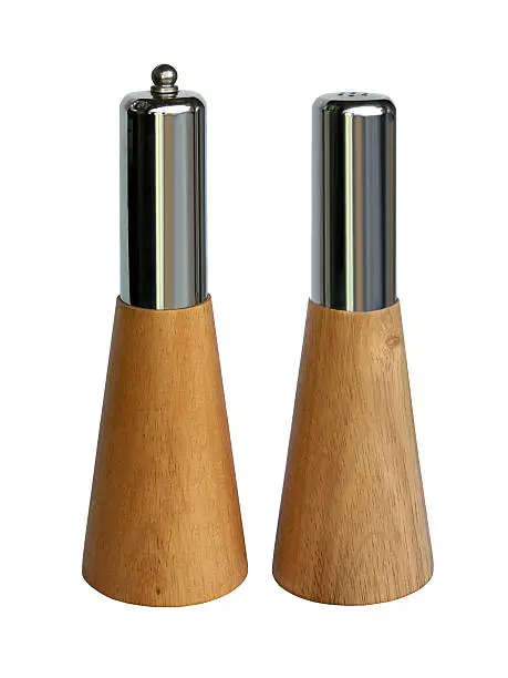 Wooden Salt-shaker and pepper-grindir on white background